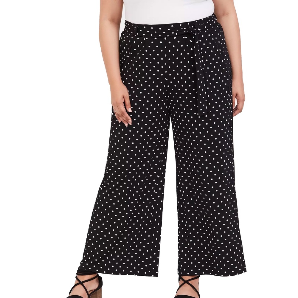 Torrid ITY Tie Front Dot Wide Leg Pants Polk-a-dot Stretch Wide Leg Sz 4/4X